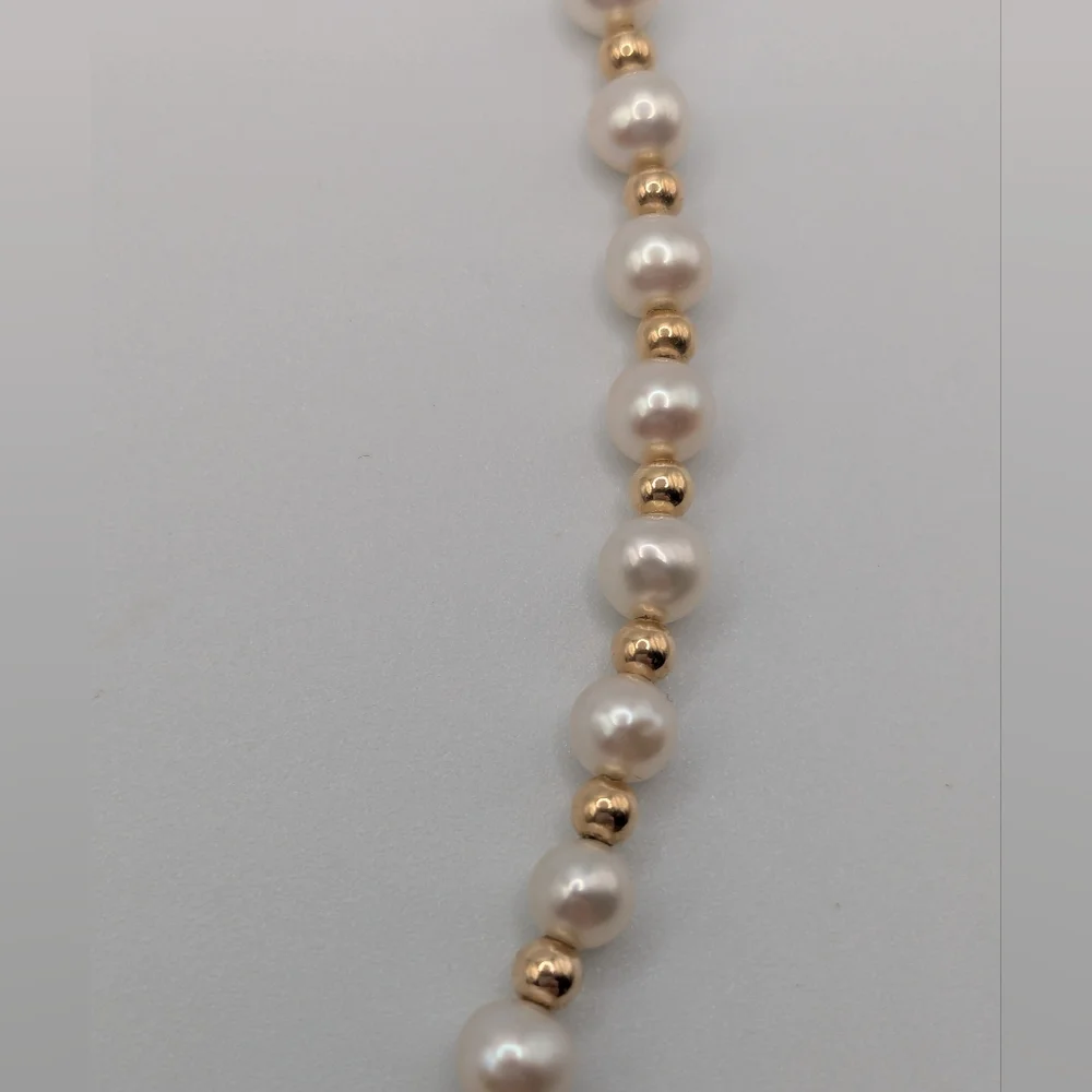 14k Yellow Gold Beaded Pearl Necklace With Fairy Pendant - Picture 11 of 15